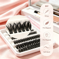 Kit de cils en grappe DIY pré-mappés, extensions de cils synthétiques effilées et volumineuses, tige en coton noir, épaisseur 0,05 mm, fournisseur