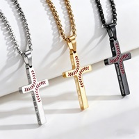 Collier unisexe en acier inoxydable, motif croix de baseball et bambou, style sportif, avec inscription, transfrontalier Europe-Amérique