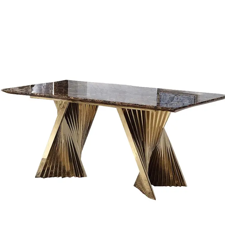 Tavoli da pranzo rettangolari in stile italiano mobili per sala da pranzo tavoli da pranzo in marmo in acciaio inossidabile in metallo dorato Set lusso moderno