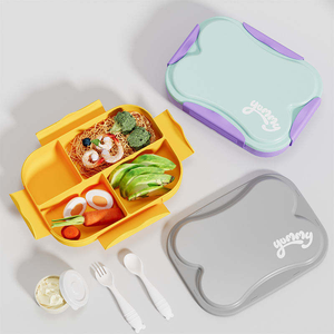 Lebensmittelechte Plastik-Lunchbox Mikrowellengeeignet 4-Fach Unterteilter Lebensmittelbehälter mit Besteck für den Hausgebrauch - Product Image 1