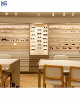 Étagères personnalisées Meishi en bois clair pour lunettes, meuble optique avec éclairage LED, solution tout-en-un pour magasin d'optique