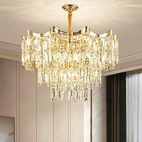 DUOMEIJU Lustre en cristal doré de luxe style duplex pour hôtels, villas, salons/salles à manger, escaliers multi-étages, suspension longue