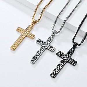 yunnique best-selling retro cross stainless steel pendant, trendy men's domineering punk hip-hop street sweater cha - Product Image 1