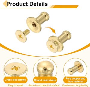Uxcell - Tornillos de cabeza esférica de 5 mm, remaches de botón redondos para cuero, para manualidades de cuero, reparación de bolsos, zapatos y cinturones - Product Image 3