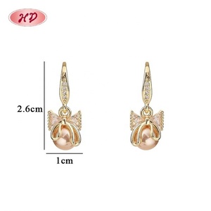 Pendientes de Aro con Lazo de Perlas, Chapados en Oro de 18K, Latón con Circonita, Joyería Vintage Unisex - Product Image 5