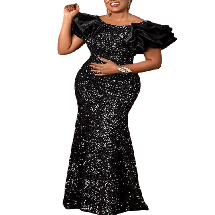 90s glitter prom dress Statement Sequin Black Midi Dress main image 0