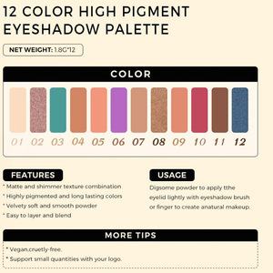 Palette Ombretti Impermeabile <span class=keywords><strong>12</strong></span> Colori Tonalità Terra Perlescenti Opachi Personalizzabile Senza Logo - Product Image 2