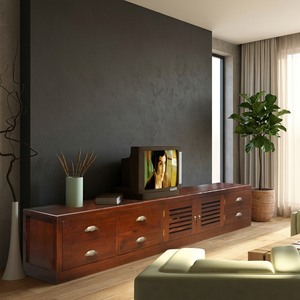 Antique Solid Wood Sideboard Television <b>Cabinet</b> with Jalousie Door W258xD38xH45cm for Home Living Room Furniture - Product Image 3