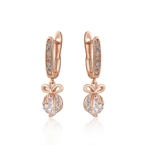 A00360160 xuping bowknot pendiente para mujer, fahion rose gold plated hoop earring jewelry yiwu pendiente