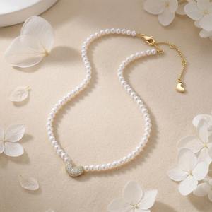 Collar de perlas Mabe de alta calidad, collar gargantilla de perlas de diseño único con colgante de corazón CZ chapado en oro - Product Image 3