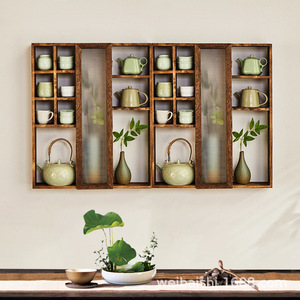 Estante de Exhibición de Madera Sólida para Montar en la Pared, Estilo Chino Moderno, Mueble de Almacenamiento para Sala de Estar - Product Image 2