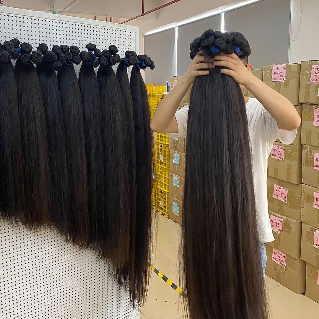 Wholesale Indian Human Hair Extension Bundle Cuticle Aligned Bone Straight 50 Inch Hair Bundles Brazilian Raw Virgin Hair Bundle