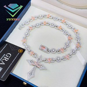 Custom 925 Sterling Silver Iced Out VVS Moissanite Cross Pendant Necklace Rose Gold Hiphop Link Chain Set Pass Diamond Tester - Product Image 1
