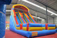 Château gonflable de parc aquatique extérieur d'enfants rouges et bleus avec le château plein d'entrain de double glissière et le ventilateur-pour le jeu