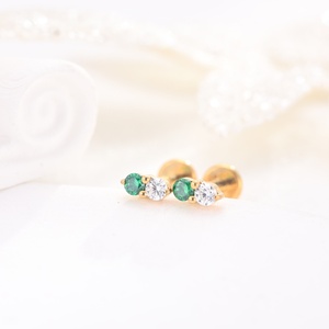 Hot Sale Women's Classic Titanium Stud <b>Earrings</b> Gold Plating Green Zircon Bezel Setting Inlay Flat <b>Screw</b> <b>Back</b> Fashionable Design - Product Image 2