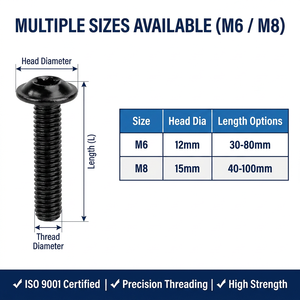 Vis à tête bombée à six pans creux Torx M4 x 35 mm en acier inoxydable A2/V2A, oxyde noir, filetage complet, avec clé Torx T20 - Product Image 2