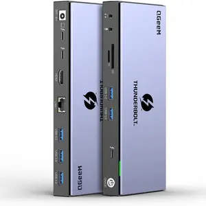 Thunderbolt stasiun Dok QGEEM, 4 Monitor ganda 16 in 1 4K tunggal 8K H DMI 130W kompatibel untuk Ma cBook Pro D ell L enovo H P