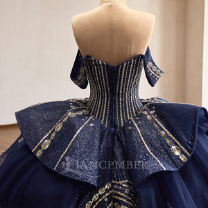 261094 Impresionante Vestido de Quinceañera Azul Marino con Escote Corazón, Lentejuelas, Cintura Natural, Bordado y Antiestático para Chicas de 15 Años - Product Image 6