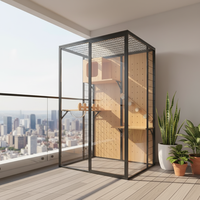 Villa pour chat en bois de luxe haut de gamme avec portes en verre, grande cage pour chat d'intérieur pour hôtel pour chats, pension et usage commercial