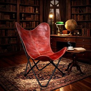 Stylish Red Leather Butterfly <b>Chair</b> <b>Black</b> Iron Frame Handmade Modern <b>Dining</b> Accent <b>Chair</b> Lightweight Living Room Office - Product Image 3