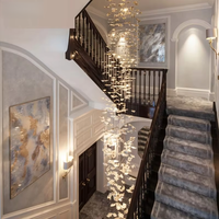 Lustre en cristal multi-têtes à hauteur réglable pour villa duplex, longue suspension LED pour salon, escalier double hauteur, en céramique dorée