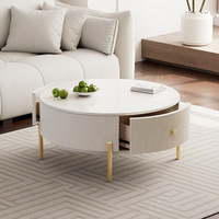 Table basse de salon simple et compacte, style crème, ronde, en ardoise, à double plateau, pour appartement