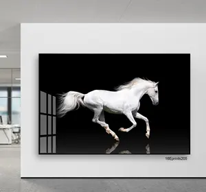 بالجملة 3d الحصان جدار اللوحة-مخصص تصاميم الأشعة فوق البنفسجية طباعة زجاج حديث اللوحة الخيول جدار الفن 3D الخزف المصنوع من الكريستال اللوحة