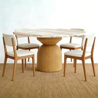 Table à manger ronde en marbre naturel Wabi-Sabi, 8-10 places, avec base en bois massif, mobilier de salle à manger haut de gamme
