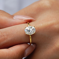 Cincin Oval Berlapis Emas 18K Moissanite Perak S925 Mewah Wanita Empat Cakar