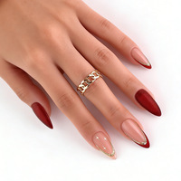 Faux ongles faits main, style français, forme amande, pré-dessinés, prêts à poser, avec strass
