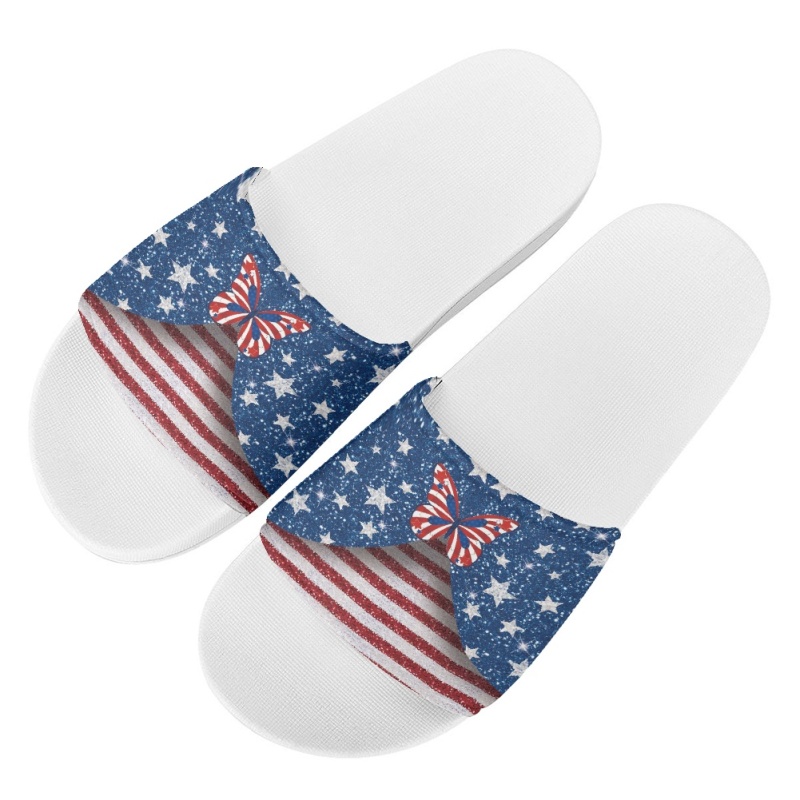 Black American Flag PVC House Slippers - Non-Slip, Thick Sole, Unisex Sandals For Home & Outdoor