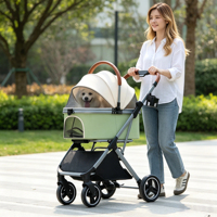 Carrito de Paseo para Mascotas 2 en 1, Plegable con un Clic, de Lujo, con Asa de Cuero Espacial de 60 cm, de Aleación de Aluminio de Aviación, Desmontable