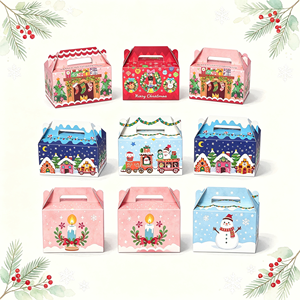Factory Wholesale <b>Christmas</b> Treat <b>Boxes</b> with Handle 9 Designs Xmas Cardboard Gable Gift <b>Boxes</b> for Cookie Candy Party Favor - Product Image 3