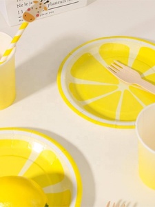 DAMAI Custom Yellow&<b>orange</b> Lemon <b>Paper</b> Plates Dinnerware Cutlery Tableware Set Children's Birthday Tableware - Product Image 6