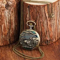 Nouveau éléphant vif gravure Vintage Bronze arabe littéral Quartz grande montre de poche chandail chaîne hommes femmes pendentif horloge cadeau