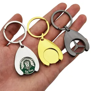 Custom logo metal key supermarket shopping cart chips token keyring canada uk trolley coin keychain for shopping carts