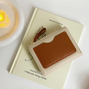 Cartera Pequeña de Cuero Granulado con Bloques de Color Vintage, Monedero Corto Minimalista para Mujer, Tarjetero, Venta al por Mayor - Product Image 1