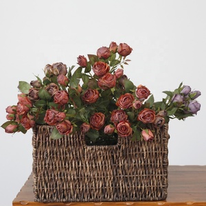 O-X237 Style européen 5 têtes Rose rétro en soie Fleur artificielle séchée Simulation Fleurs artificielles vintage Rose marron <span class=keywords><strong>café</strong></span> Tige de fleur artificielle - Product Image 4