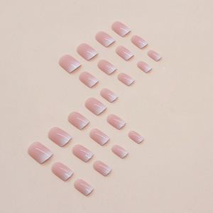 Venta al por mayor nueva moda de verano 24 unids/caja prensa cuadrada corta en gradiente de <span class=keywords><strong>uñas</strong></span> <span class=keywords><strong>blanco</strong></span> <span class=keywords><strong>y</strong></span> <span class=keywords><strong>rosa</strong></span> <span class=keywords><strong>uñas</strong></span> postizas - Product Image 3