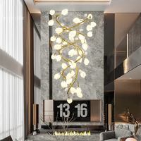 Lámpara LED de cobre moderna y personalizada, lámpara de techo de cristal Magnolia para Hotel, restaurante, Villa, escalera, luz colgante de lujo