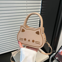 Sac à main mini en PU avec fermeture éclair et broderie chat mignon, style coréen, nouvelle mode, pour femme, idéal pour les étudiantes au quotidien, vente en gros