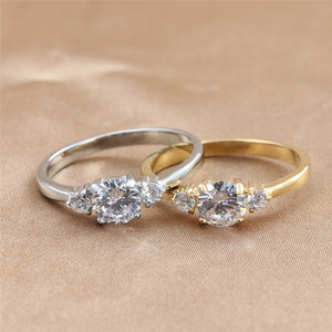 European American Style Titanium Steel White Gemstone <b>Ring</b> Silver Gold Women's Engagement <b>Ring</b> 24087 - Product Image 1