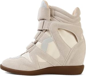 Baskets compensées pour <span class=keywords><strong>femme</strong></span> en daim rose à <span class=keywords><strong>talon</strong></span> haut, plateforme, bout rond, triple bride, fermeture auto-agrippante, style <span class=keywords><strong>tennis</strong></span>, décontractées - Product Image 4