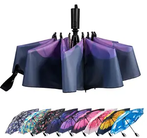 Großhandel Werbe 3-faltiger automatischer uv-Regenschirm winddicht Sonnenstrahl-Regenschirm individueller Regenschirm mit Logodruck