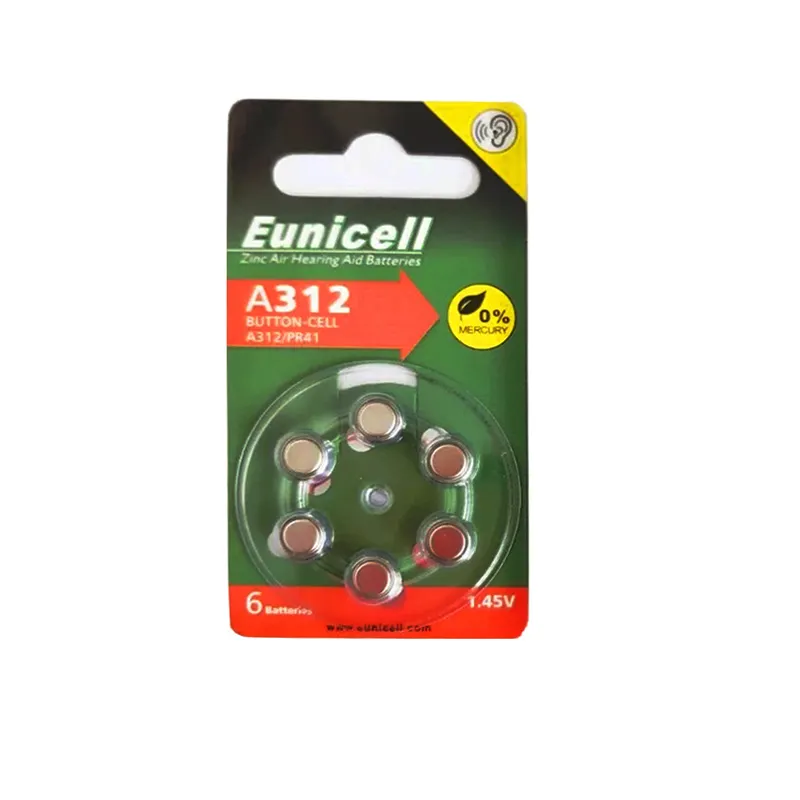 Eunicell batteria dell'aria dello zinco A312 Mercurio Spedizione 1.45V A312 PR41 A675 Batterie per Apparecchi Acustici 312