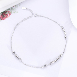 Tobillera de <span class=keywords><strong>Plata</strong></span> de Ley 925 para mujer, pulsera de tobillo Manual con cuentas - Product Image 2