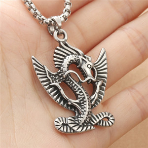 Collier pendentif dragon en acier inoxydable pour homme, animal volant mythologique, style rétro, bijou cadeau 19097 - Product Image 3