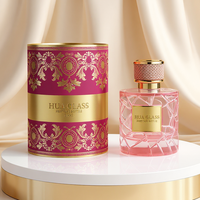 Flacon de parfum en verre rose cylindrique moderne de 50 ml et 100 ml, avec couvercle à motif cuir, logo personnalisé OEM disponible