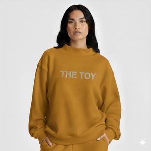 Sudadera Casual Holgada para Mujer, Manga Larga, Hombros Caídos, Cuello Simulado, 100% Algodón, Teñido Liso, para Invierno - Product Image 1