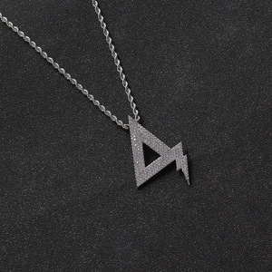 Copper Zircon <b>Tripod</b> Pendant Necklace, Men's Hip Hop Triangle Bolt Chain for Streetwear - Product Image 6
